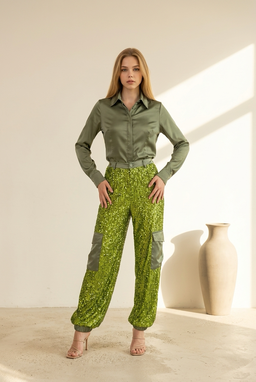 PANTALONE CARGO IN PAILLETES