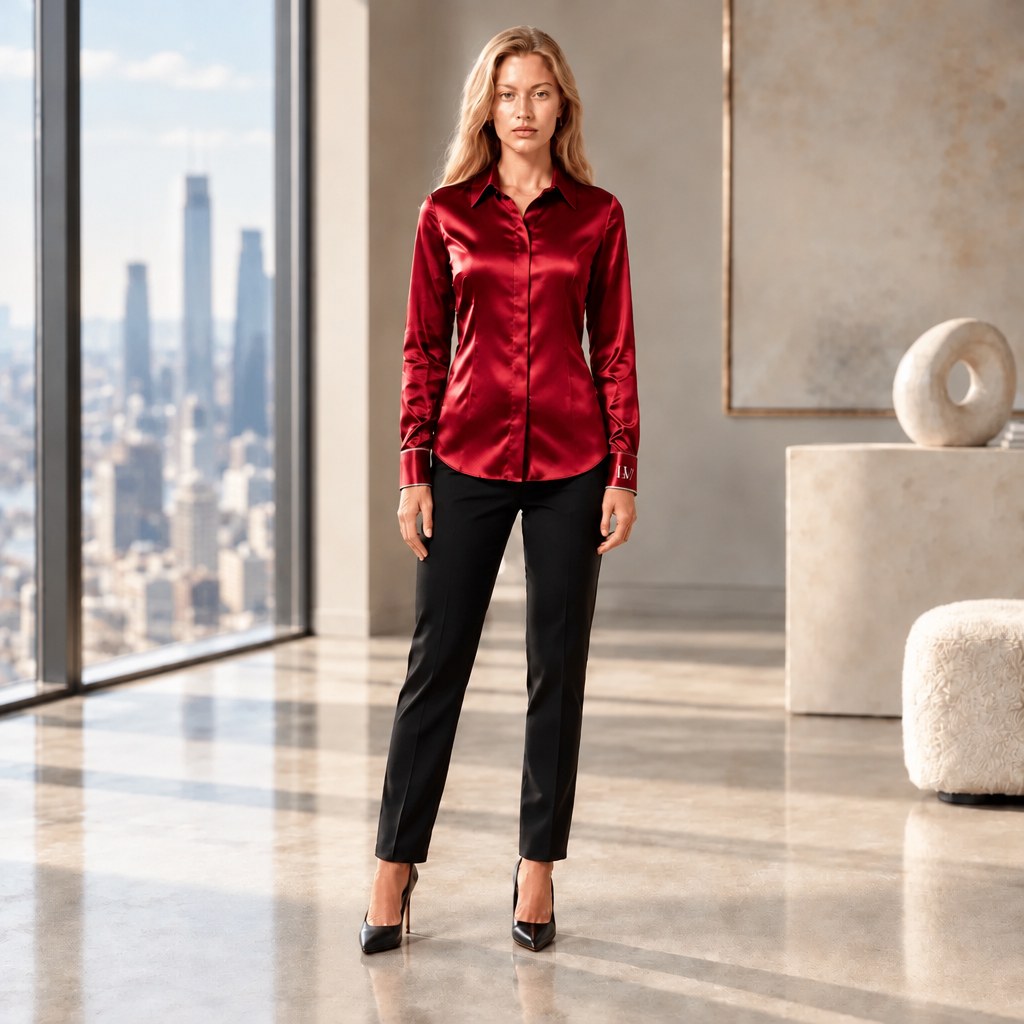 CAMICIA IN SATIN CON PIPING